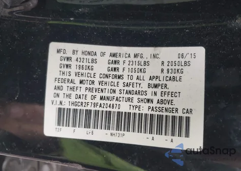 2015 Honda Accord Ex from USA, damaged, VIN 1HGCR2F79FA204870